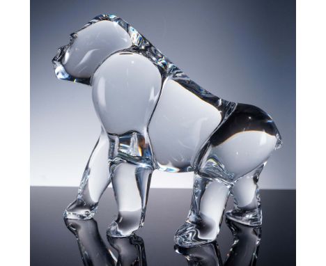 Baccarat clear crystal gorilla figurine designed by Loet Vanderveen, featuring a bold and stylized silhouette that conveys th