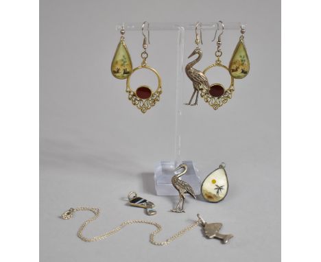 A Collection of Jewellery to include Two Egyptian Nefertiti Busts (One Silver) A Pair of Persian Painted Mother of Pearl Earr