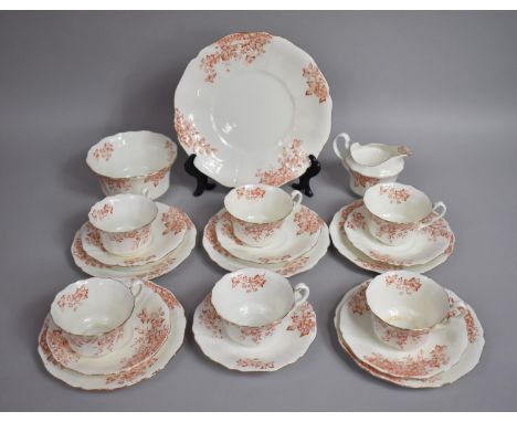 An Early 20th Century Floral Decorated Tea Set in the Style of Charles Wileman to comprise Six Cups, Slop Bowl, Jug (AF), Six