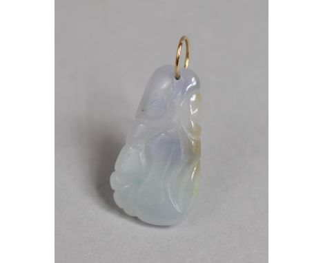 A Small Carved Ruyi Ice Lavender Jade Pendant, Carved as a Gourd with Foliage having Yellow Metal Suspension Hoop. Pendant 3.