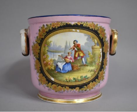 A Late 19th/Early 20th Century Continental Two Handled Planter on Pink Ground, 19.5cm Diameter 