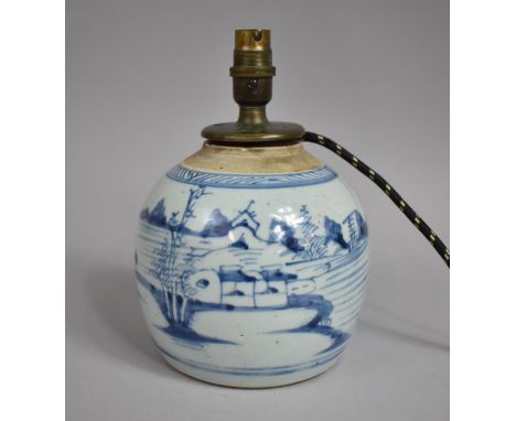 An Early Chinese Blue and White Ginger Jar, Now Converted to Table Lamp, 17cm high 