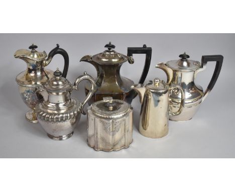 A Collection of Various Silver Plated Coffee Pots together with a Tea Caddy 