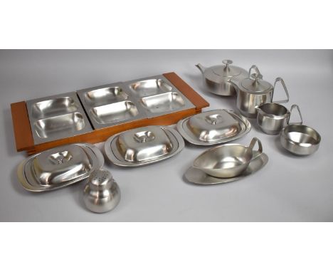 A Collection of Various Old Hall Stainless Steel to comprise Four Piece Tea Service Designed by Robert Welch, Together with T