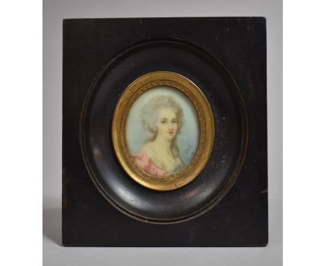 A Framed Miniature Portrait of Marie Antoinette Perhaps, Signed Rene, Frame 11.5cm x 10.5cm 