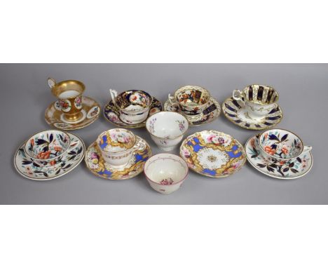 A Collection of Various 19th Century Porcelain Teacups and Saucers to comprise Coalport Gilt and Cobalt Blue Teacup and Sauce