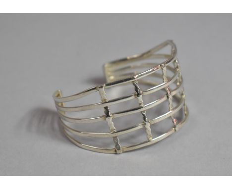 A Silver Wire Work Bangle with Entwined Posts and Rails, 3.5cms Wide 