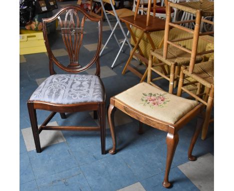 An Edwardian Walnut Framed Tapestry Topped Stool and a Mahogany Chair 