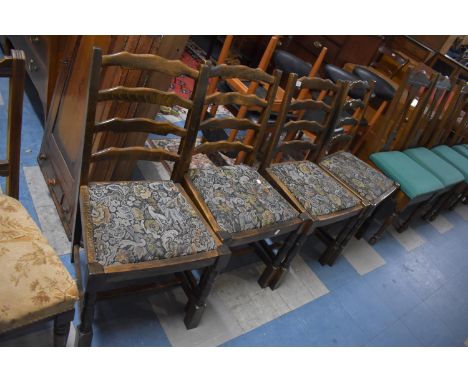 A Set of Four Ladder Back Tapestry Seated Dining Chairs 
