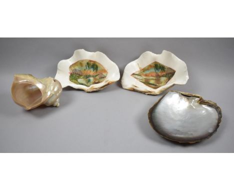 A Collection of Mother of Pearl Shells and a Pair of South Seas Hand painted Clamshells 