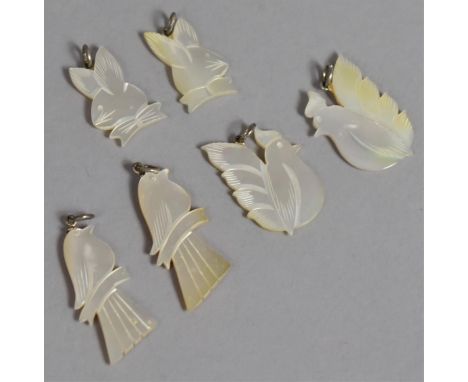 A Collection of Various Mother of Pearl Carved Pendants in the form of Birds, Rabbits Etc 