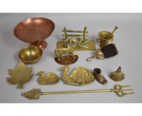 A Collection of Various Metalwares to comprise Novelty Letter Rack in the Form of Gate Post and Fox, Brass Horse Ornament, Ca