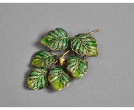 A Vintage Italian Gilt Filigree Silver and Enamel Brooch in the Form of a Spray of Leaves. 5.25cms Long, Stamped 800 and with
