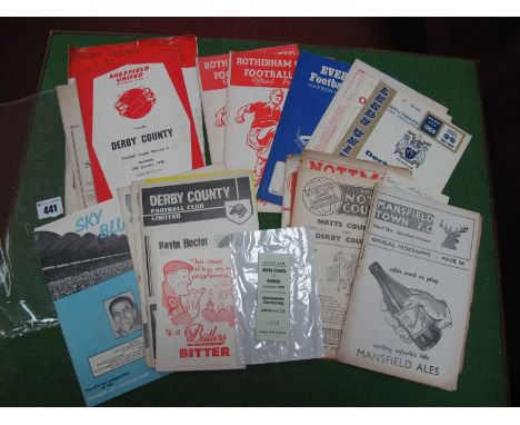 Derby County Away Programmes, 55 - 6 at Mansfield, at Nottingham Forest 53 - 4, 54 - 5, at Notts County 57 - 8, thirteen othe