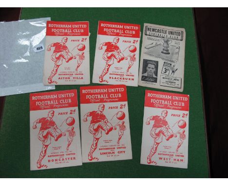 Rotherham United 1952 - 3 Programmes, v. Aston Villa -  F. A Cup, Blackburn, Doncaster, Lincoln, West Ham, at Newcastle F.A C