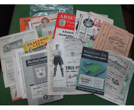 Hull City Away Programmes, 50 - 1 at Grimsby (score on face) 53 - 4 at West Ham x 2,  Brentford x 2, Tottenham, 56 - 7 at Bra