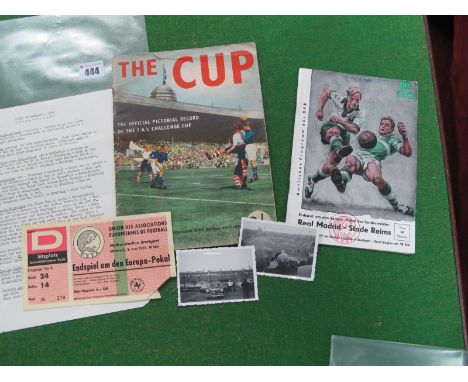 1959 European Cup Final Real Madrid v. Stade Reims - match ticket and programme (name on face), together with two photographs