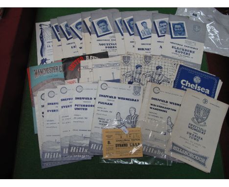 Sheffield Wednesday Programmes, 1958 - 63 including 59 v. Torpedo, 60 v. Peterboro plus ticket (selotape), Tbilisi plus two t