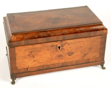 A GEORGE III INLAID WALNUT TEA CADDY, 28CM W