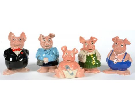 A SET OF FIVE WADE NATWEST PIGGY BANKS, 19CM H AND SMALLER, MOULDED MARK 