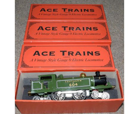 THREE ACE TRAINS 4-4-4 O-GAUGE ELECTRIC TANK LOCOMOTIVES, ALL BOXED 