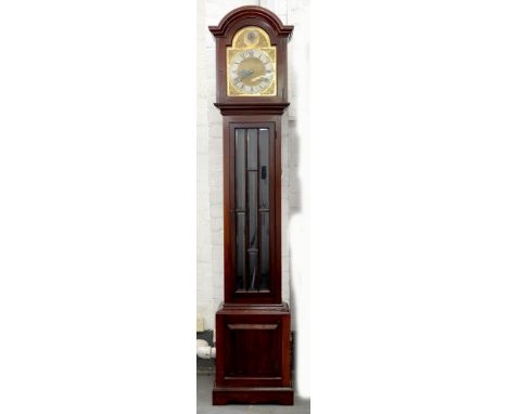 A MAHOGANY LONGCASE CLOCK WITH SILVERED BRASS DIAL, 214CM H