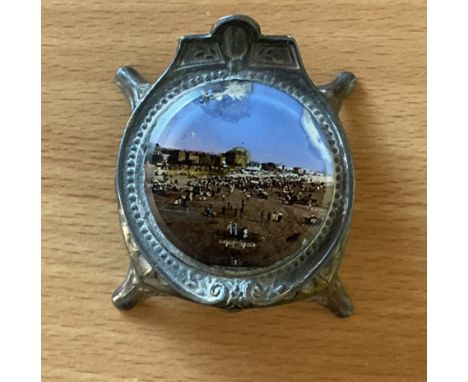 Inkwell with an Ornate Metal Base and Lid, A colour photo of Weston-Super-Mare on the top of the lid and Germany inscribed on