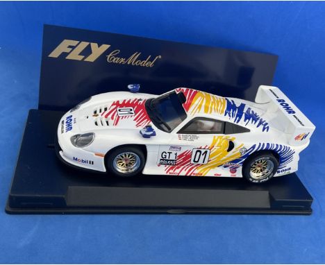 Model Car Lister Storm Silverstone GT 2000 ROHR no.1 white race car in display case. Measures 5 inches appx. Good condition. 