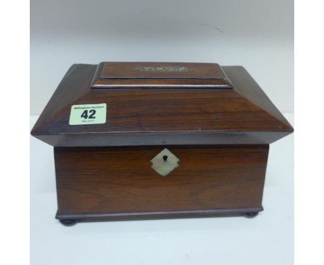 A 19th century rosewood tea caddy - missing one cover, otherwise good - Width 23cm 