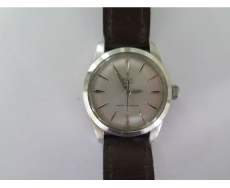 A Tudor Rolex wristwatch circa 1956, model 7029, the signed circular silvered dial, 25mm diameter with silver coloured batons