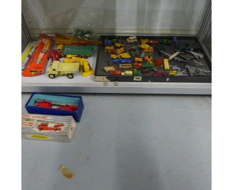 A collection of diecast Lesney vehicles, 8 Dinky Aircraft, a boxed Dinky 956 Fire Engine, other diecast and a tinplate Jaguar