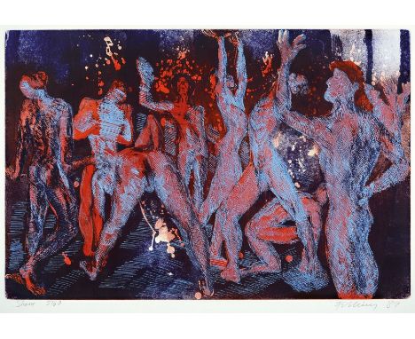 Rainer Fetting, geb. 1949 Wilhelmshaven,  Studium an der HBK Berlin, 'Shower' (1989), Farbradierung, signiert, betitelt u. da