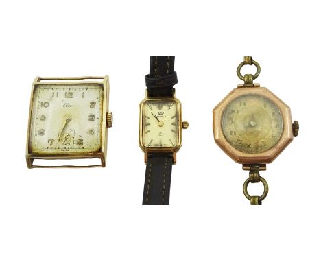 Elco 9ct gold square face manual wind wristwatch, Marvin 9ct gold quartz wristwatch and one other 9ct gold wristwatch, all ha