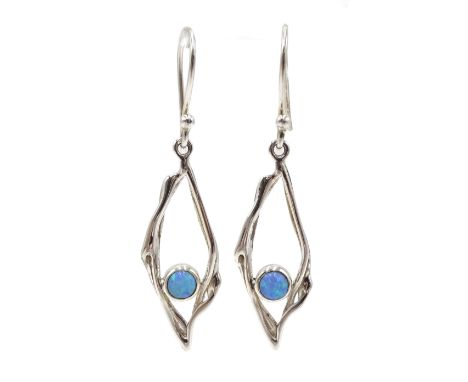 Pair of silver opal pendant earrings, stamped 925