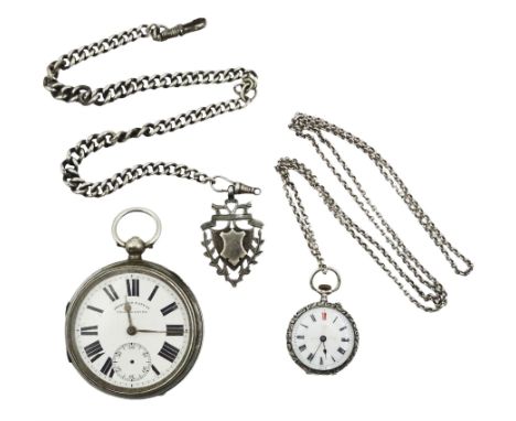 Edwardian silver open face lever pocket watch, No. 726933, case hallmarked Chester 1903, ladies silver fob watch, on silver b