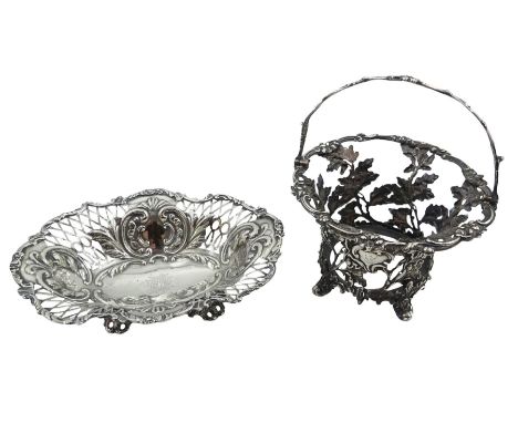 Late Victorian silver bonbon dish, of shaped oval form with scrolling foliate rim, pierced and&nbsp;repoussé decorated sides,