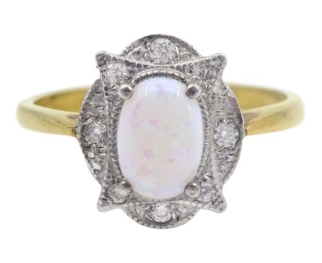 Silver-gilt opal and cubic zirconia dress ring, stamped Sil