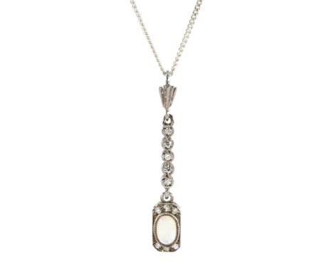 Silver opal and cubic zirconia pendant necklace, stamped 925
