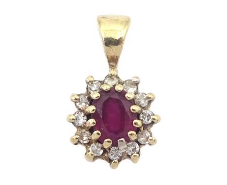 9ct gold ruby and diamond cluster pendant