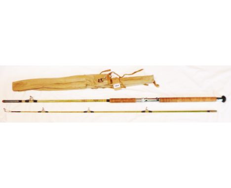 An 8' 3" vintage Milbro Sol-Glass F.176S two section fibreglass boat rod - in Milbro canvas bag