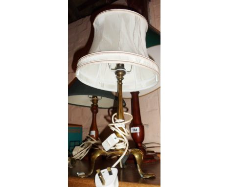 An Art Nouveau period cast brass wall mountable table lamp with trefoil footed base in the W.A.S Benson manner