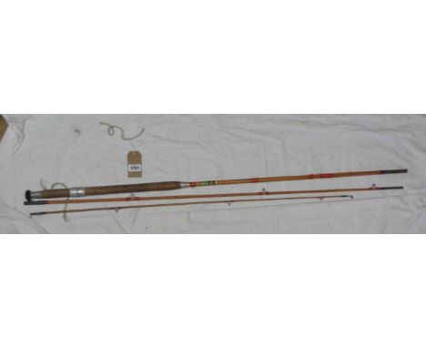 A 10' 6" vintage Allcocks 'Super Wizard' (green back label) three section split cane fishing rod - butt section guide missing
