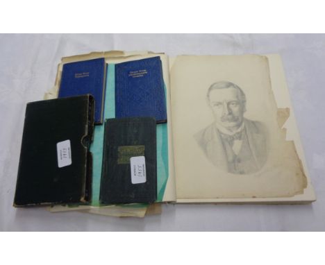A small sketch album with pencil portraits and drawings, several posed photographic groups, four small books and a small quan