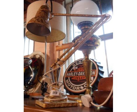 An old Herbert Terry &amp; Sons anglepoise lamp on square stepped pedestal base with original gilt scumble paint finish on iv