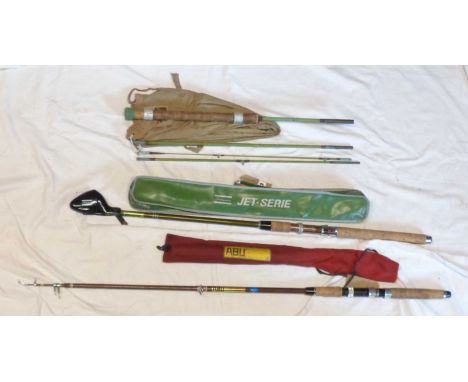 A 7' vintage Milbro 'Tourist' four section fibreglass poacher's style rod - corrosion - in original canvas bag - sold with tw