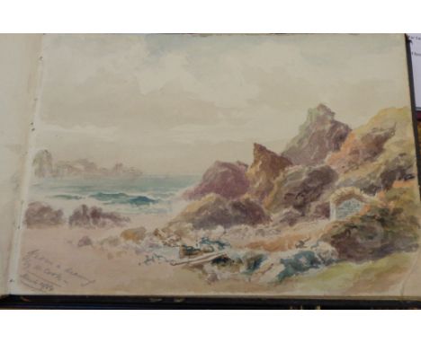 A late Victorian sketch book containing a selection of watercolours including maritime, coastal and rural views, some uncolou