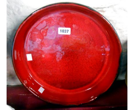 A mid 20th Century Dutch pottery bowl with incised decoration and interior fat lava glaze effect with inlaid ceramic plaque t