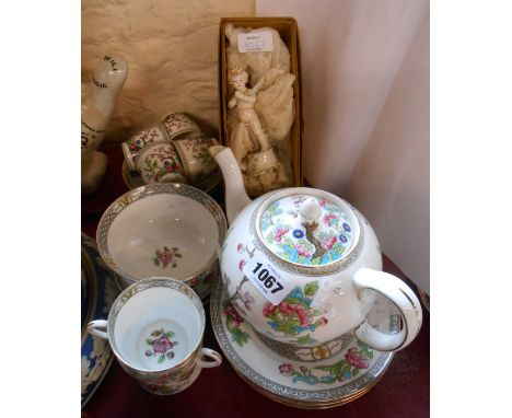 A small quantity of Aynsley Indian Tree pattern china comprising globe teapot, coffee cups and saucers, plates, etc. - sold w