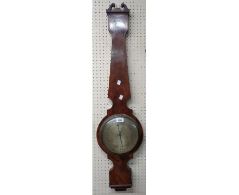An early 19th Century mahogany cased banjo barometer/thermometer, the 20cm silvered dial marked for Bregazzi of Derby with in