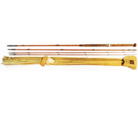 A 15ft vintage Hardy Bros Ltd. 'Palakona' three section split cane float fishing rod with spare top section - in Hardys canva